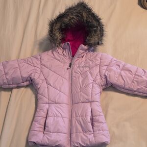 Columbia Lavender Girls' Puffer Jacket with Removable Faux Fur Hood